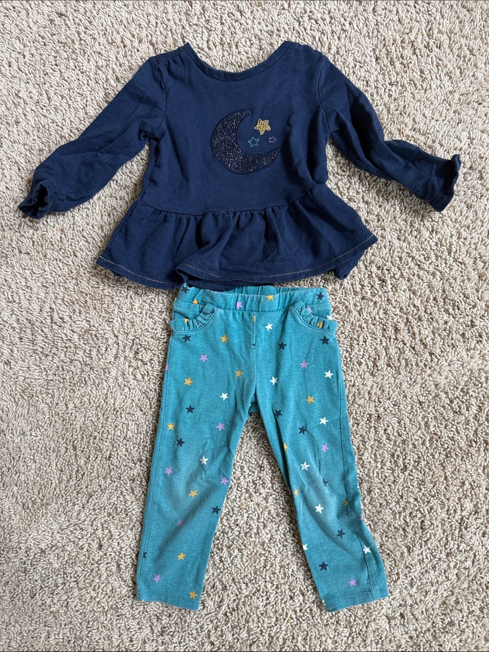 wonder nation navy blue girls top with teal trim and gold star accents